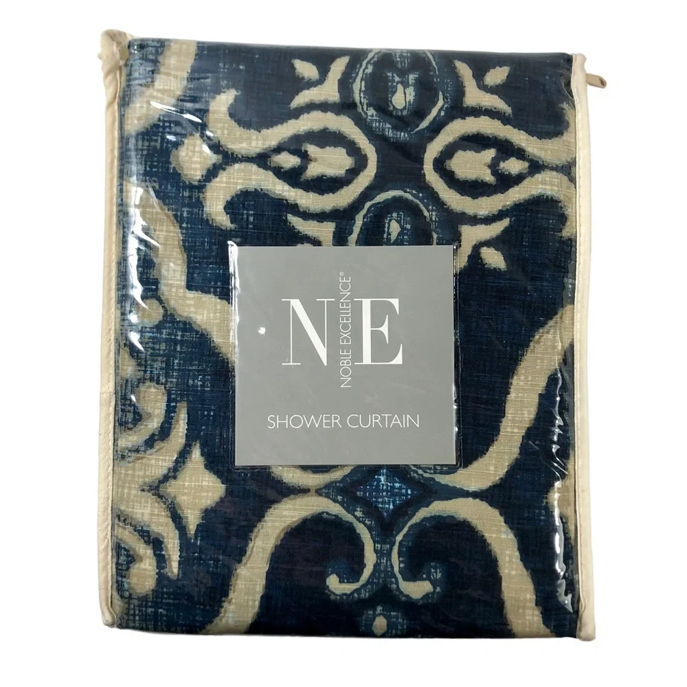 NOBLE EXCELLENCE Medallion Blue Beige Shower Curtain NWT